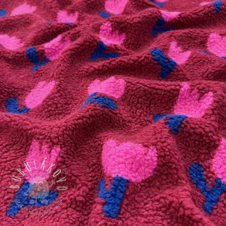 Kabátovina TEDDY JACQUARD Tulips dark red