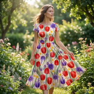 Úplet VISCOSE LYCRA HEAVY Tulips design A