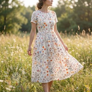 Viskóza s ľanom Flower sea design B