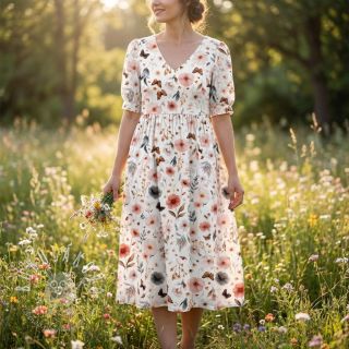 Viskóza s ľanom Flower sea design D