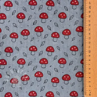 Menčester STRETCH Little mushrooms old blue