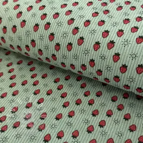 Menčester STRETCH Little strawberries old green