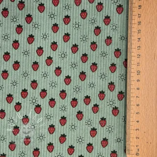 Menčester STRETCH Little strawberries old green