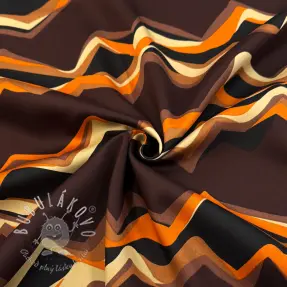 Bavlnená látka SATIN Abstract waves dark brown
