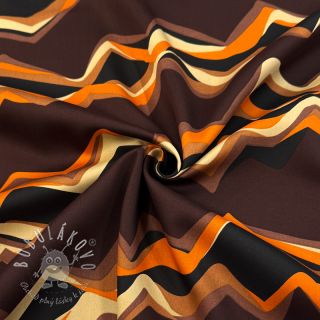 Bavlnená látka SATIN Abstract waves dark brown