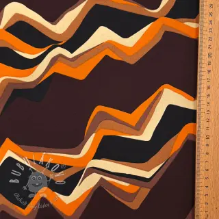 Bavlnená látka SATIN Abstract waves dark brown