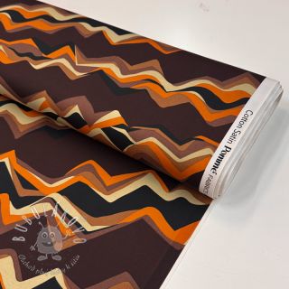 Bavlnená látka SATIN Abstract waves dark brown