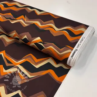 Bavlnená látka SATIN Abstract waves dark brown