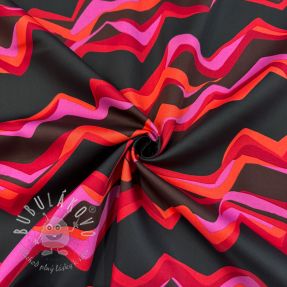 Bavlnená látka SATIN Abstract waves dark red