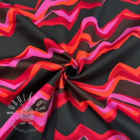 Bavlnená látka SATIN Abstract waves dark red
