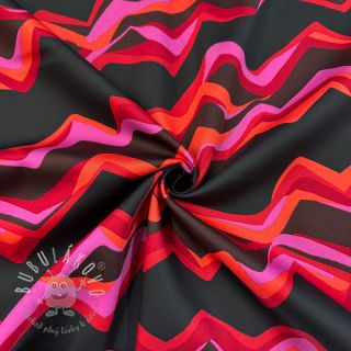 Bavlnená látka SATIN Abstract waves dark red