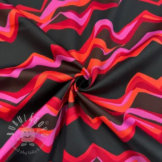 Bavlnená látka SATIN Abstract waves dark red