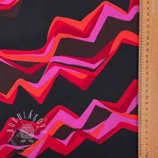 Bavlnená látka SATIN Abstract waves dark red