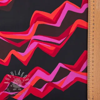 Bavlnená látka SATIN Abstract waves dark red