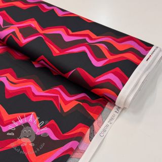 Bavlnená látka SATIN Abstract waves dark red