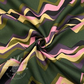 Bavlnená látka SATIN Abstract waves dark green