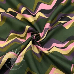 Bavlnená látka SATIN Abstract waves dark green