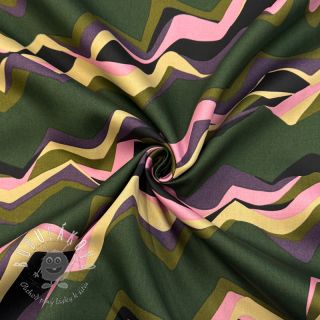 Bavlnená látka SATIN Abstract waves dark green