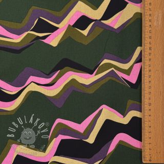 Bavlnená látka SATIN Abstract waves dark green