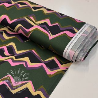 Bavlnená látka SATIN Abstract waves dark green