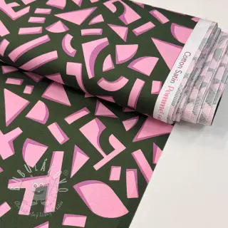 Bavlnená látka SATIN Geometric dark green