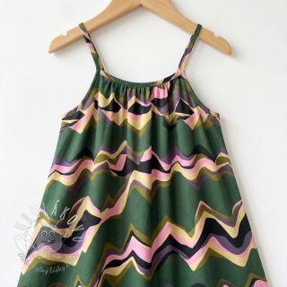 Bavlnená látka SATIN Abstract waves dark green