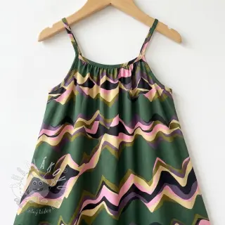 Bavlnená látka SATIN Abstract waves dark green