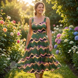 Bavlnená látka SATIN Abstract waves dark green