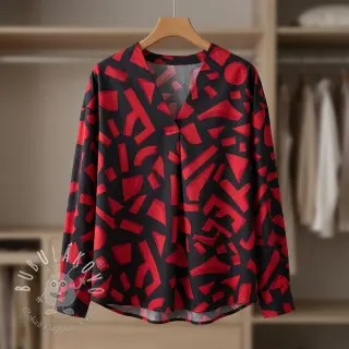 Bavlnená látka SATIN Geometric dark red