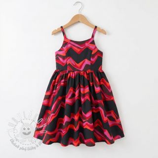 Bavlnená látka SATIN Abstract waves dark red