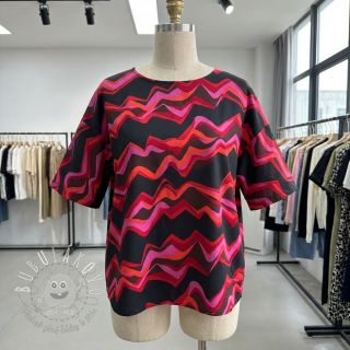 Bavlnená látka SATIN Abstract waves dark red