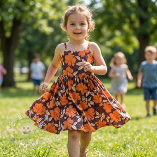 Bavlnená látka SATIN Autumn flowers dark brown