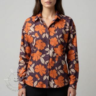 Bavlnená látka SATIN Autumn flowers dark brown