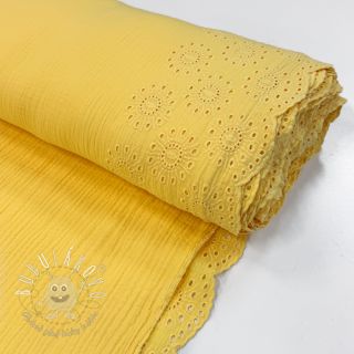 Dvojitá gázovina/mušelín 1-side border soft yellow