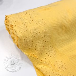 Dvojitá gázovina/mušelín 1-side border soft yellow