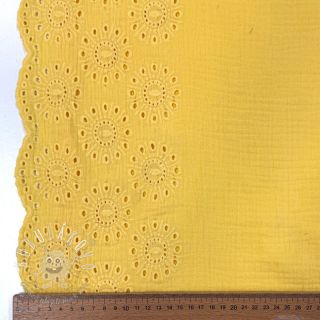 Dvojitá gázovina/mušelín 1-side border soft yellow