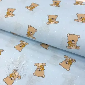 Bavlnená látka Sweet bear light blue ORGANIC