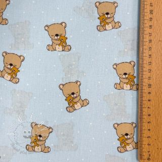 Bavlnená látka Sweet bear light blue ORGANIC