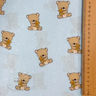 Bavlnená látka Sweet bear light blue ORGANIC