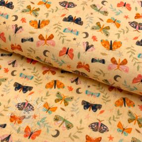 Dvojitá gázovina/mušelín Butterflies soft yellow digital print