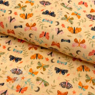 Dvojitá gázovina/mušelín Butterflies soft yellow digital print