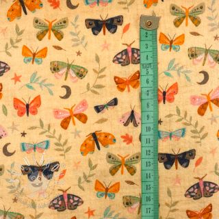 Dvojitá gázovina/mušelín Butterflies soft yellow digital print