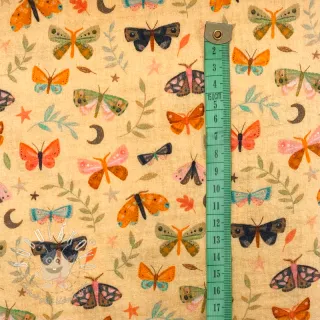 Dvojitá gázovina/mušelín Butterflies soft yellow digital print