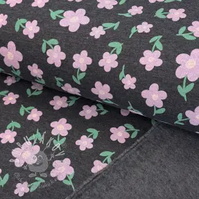 Teplákovina počesaná Flowers indigo melange