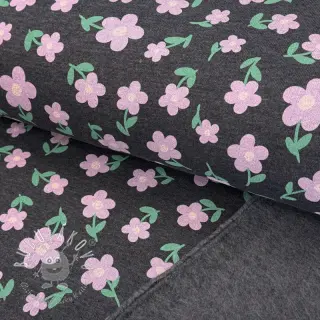 Teplákovina počesaná Flowers indigo melange