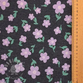 Teplákovina počesaná Flowers indigo melange