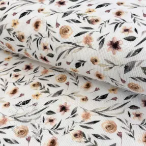 Úplet WAFFLE Flowers white digital print