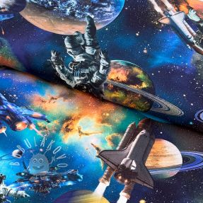 Bavlnená látka Space navy digital print