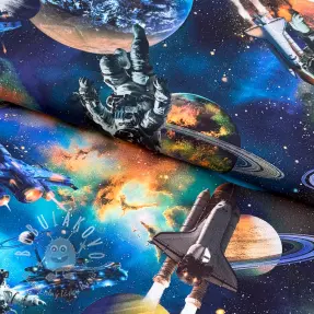 Bavlnená látka Space navy digital print