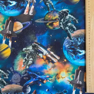 Bavlnená látka Space navy digital print